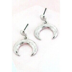 Crave Silver Tone Crescent Moon Hammered Dangle Earrings Boho Celestial Jewelry